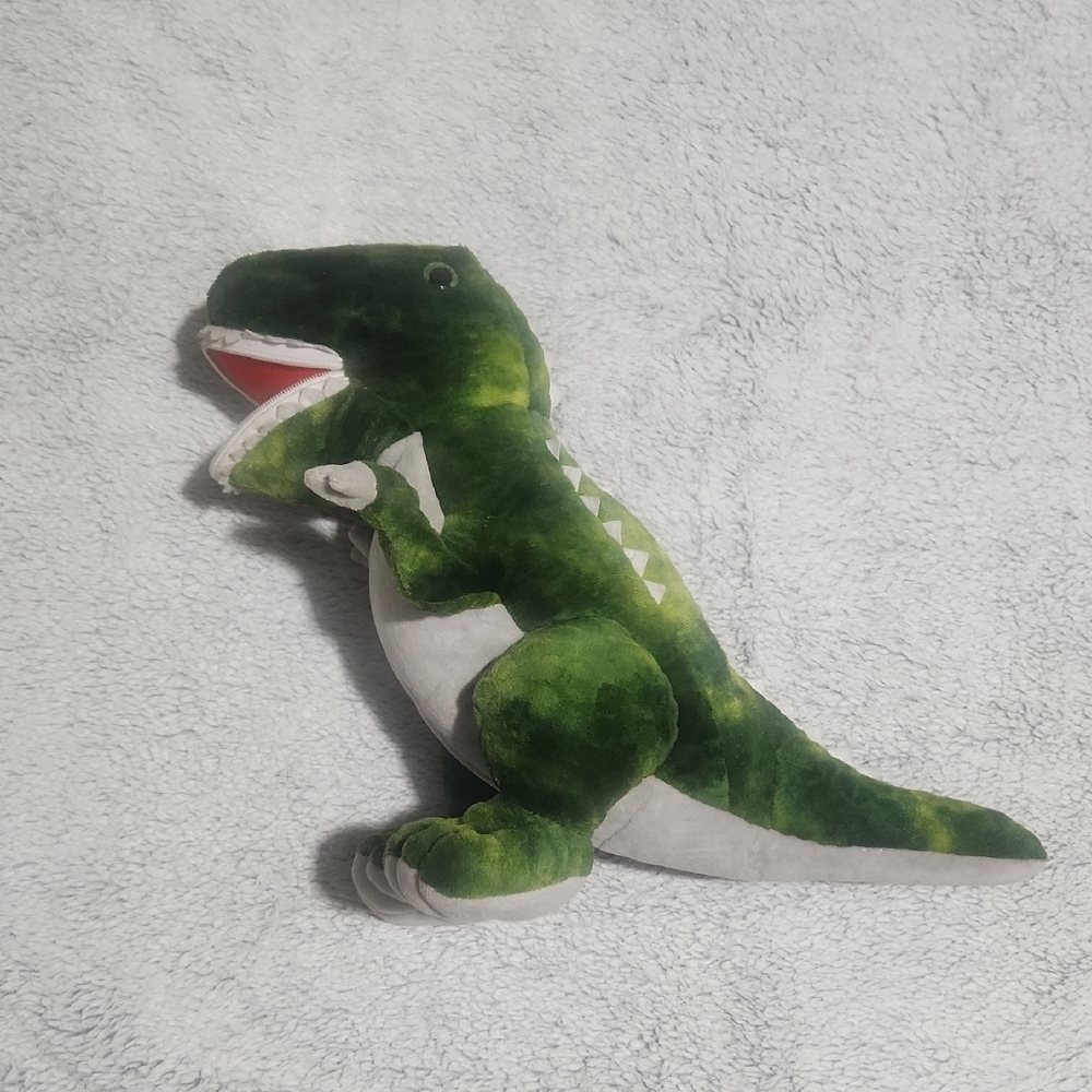 Green T-Rex Dinosaur 13" Plush Open Mounth Stuffed Animal Zipper